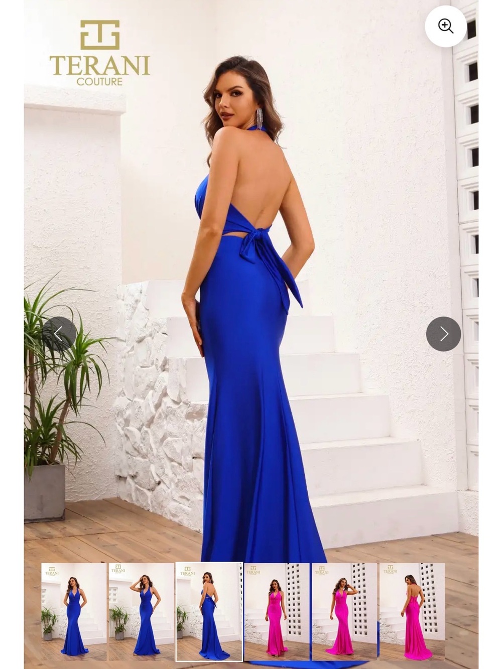 Terani Couture Cobalt Blue Halter Mermaid Gown - Picture 3 of 3
